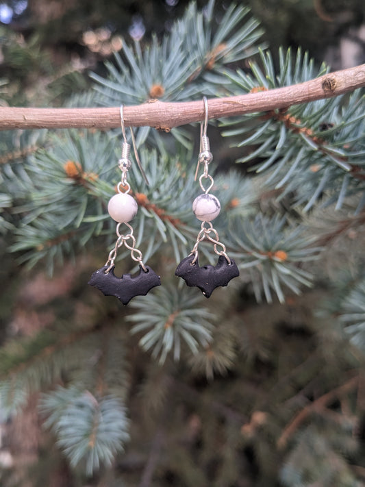 Howlite and Bat Earrings