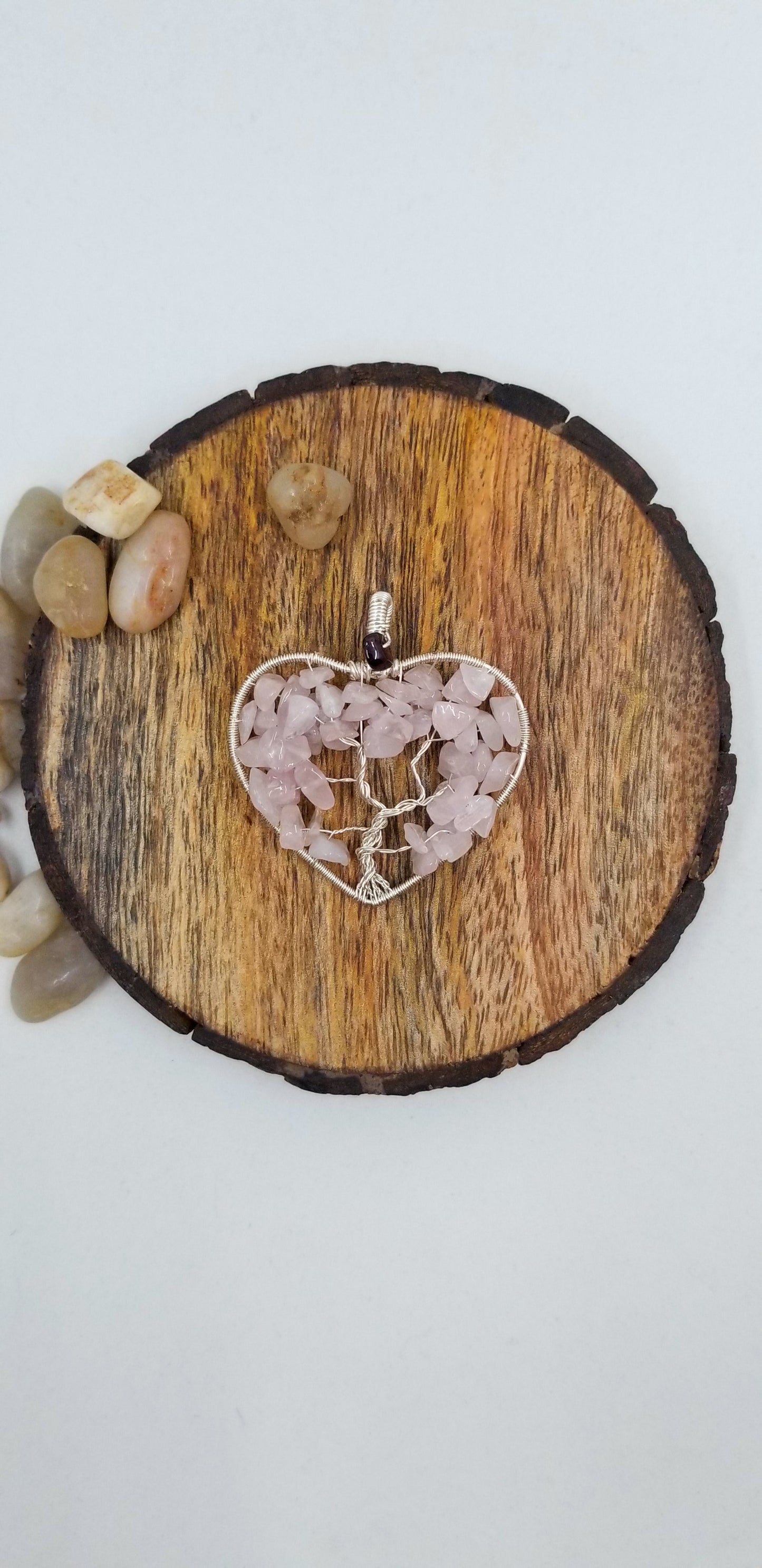 Rose Quartz with Garnet Tree of Life Heart